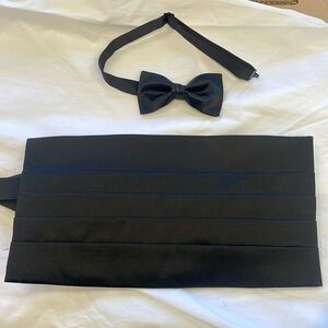 Big and Tall Black Silk Cummerbund and Bow Tie Set